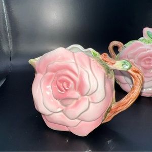 Vintage Fitz & Floyd Omnibus English Rose Pink Teapot 40 oz Ceramic OCI Japan